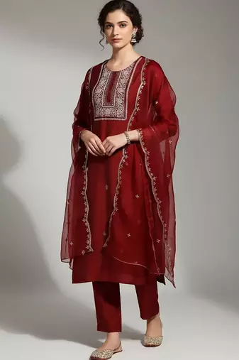 Women Ethnic Motifs Embroidered Regular Thread Work Kurta with Trousers & With Dupatta