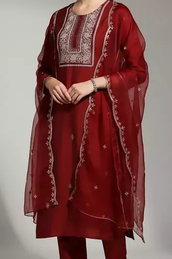 Women Ethnic Motifs Embroidered Regular Thread Work Kurta with Trousers & With Dupatta