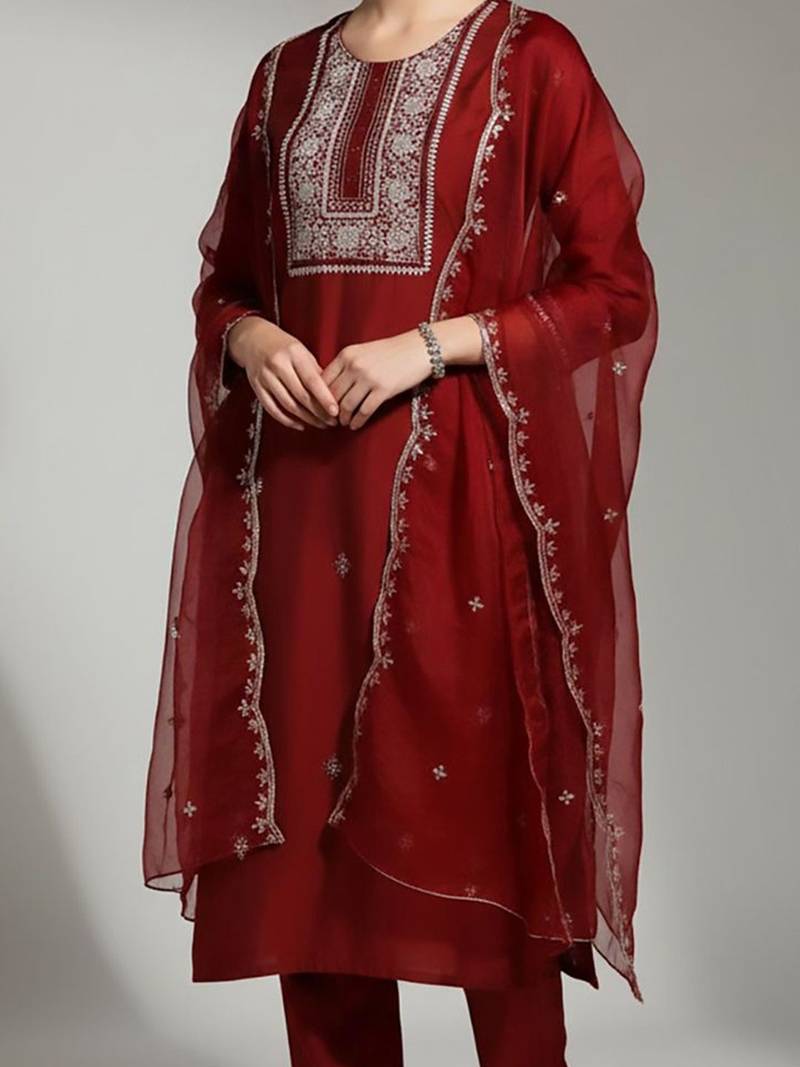 Women Ethnic Motifs Embroidered Regular Thread Work Kurta with Trousers & With Dupatta