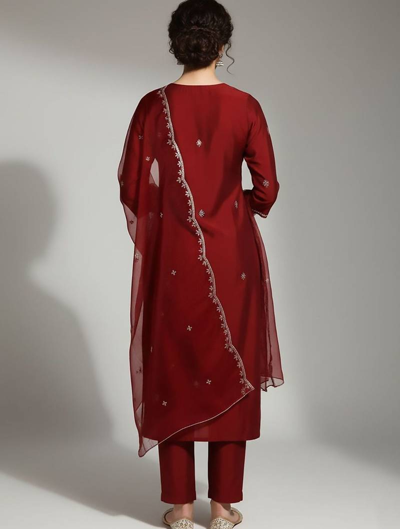 Women Ethnic Motifs Embroidered Regular Thread Work Kurta with Trousers & With Dupatta