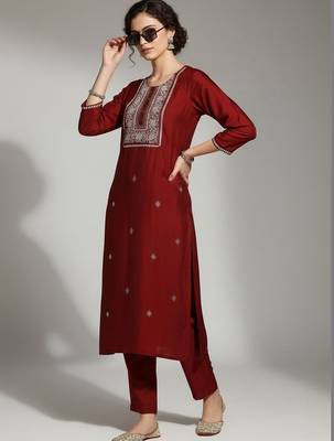 Women Ethnic Motifs Embroidered Regular Thread Work Kurta with Trousers & With Dupatta 6