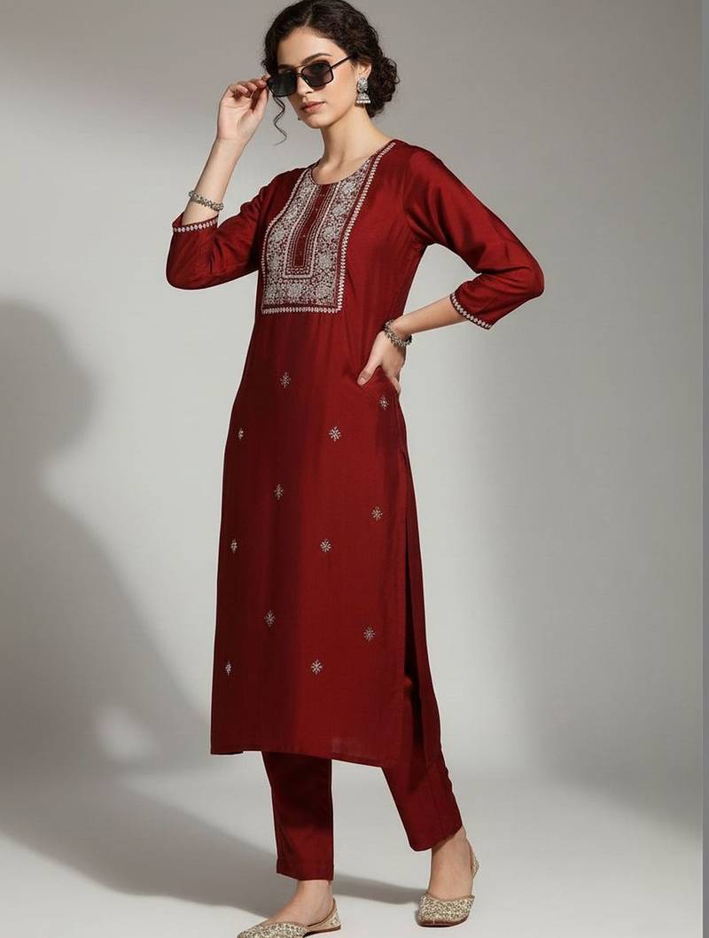 Women Ethnic Motifs Embroidered Regular Thread Work Kurta with Trousers & With Dupatta