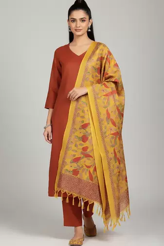 Women Floral Regular Kurta with Trousers & With Dupatta