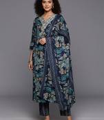Women Floral Printed Regular Thread Work Kurta with Trousers & With Dupatta