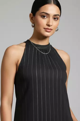 Women Striped Regular Silk Crepe Kurta with Trousers