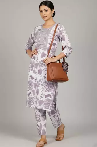 Women Floral Printed Regular Kurta with Trousers