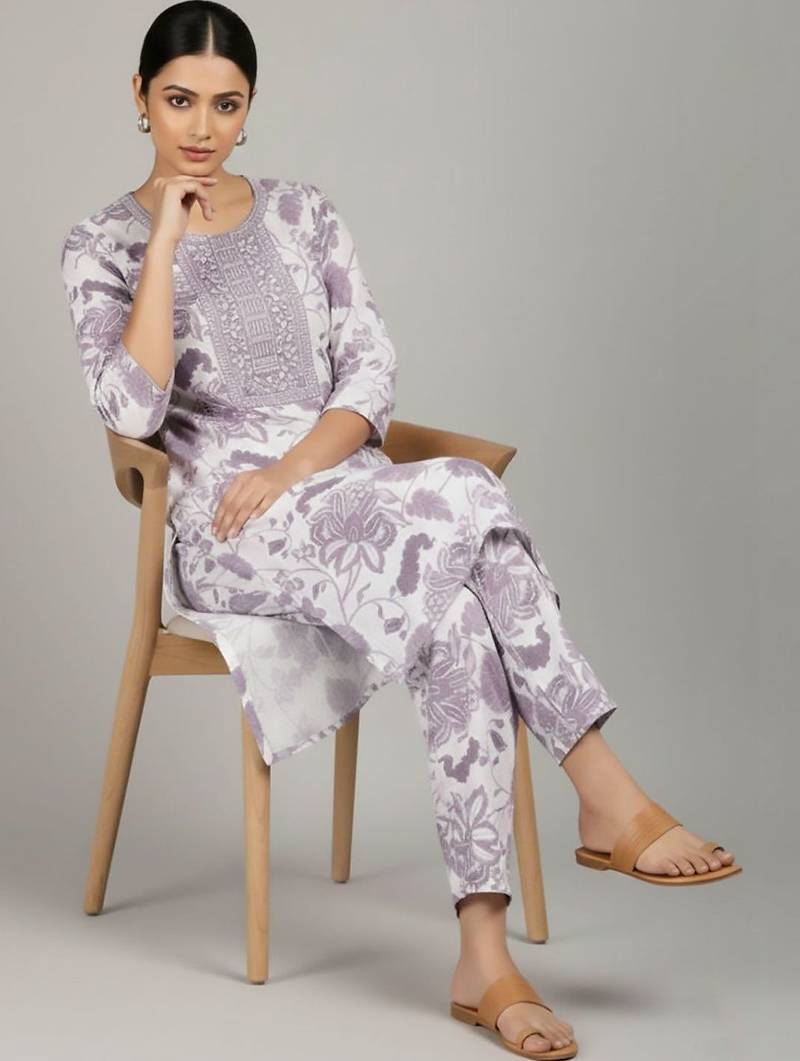 Women Floral Printed Regular Kurta with Trousers