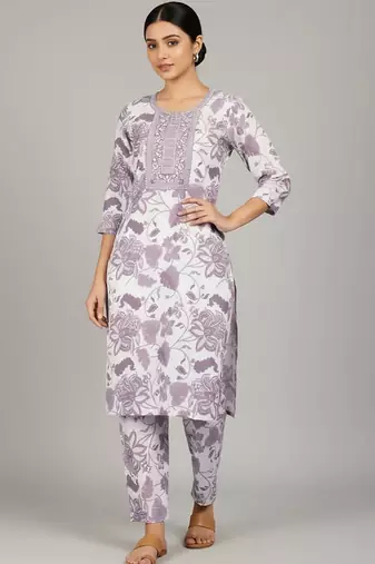 Women Floral Printed Regular Kurta with Trousers