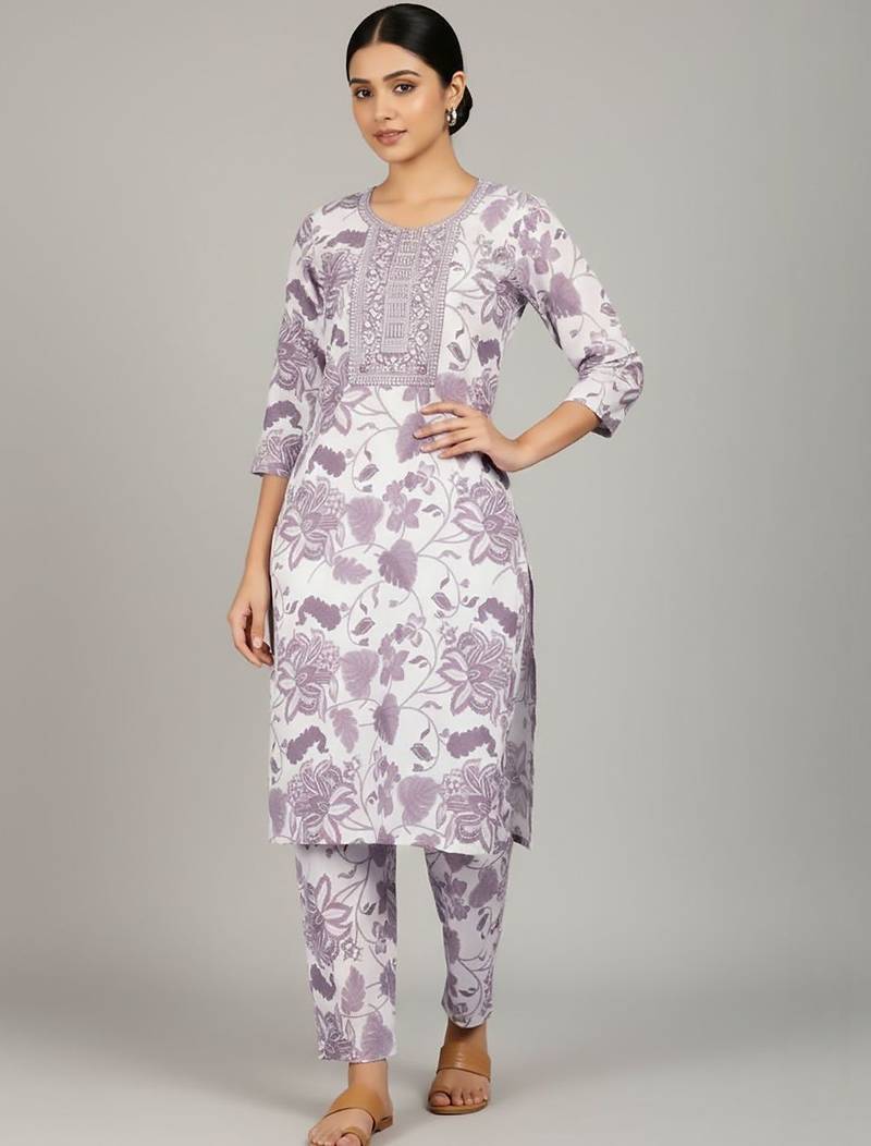 Women Floral Printed Regular Kurta with Trousers