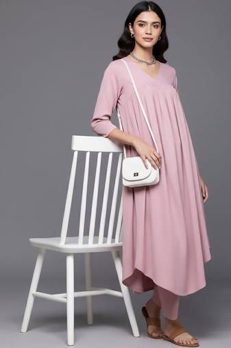 Women Empire Silk Crepe Kurta with Trousers
