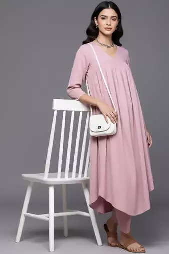 Women Empire Silk Crepe Kurta with Trousers