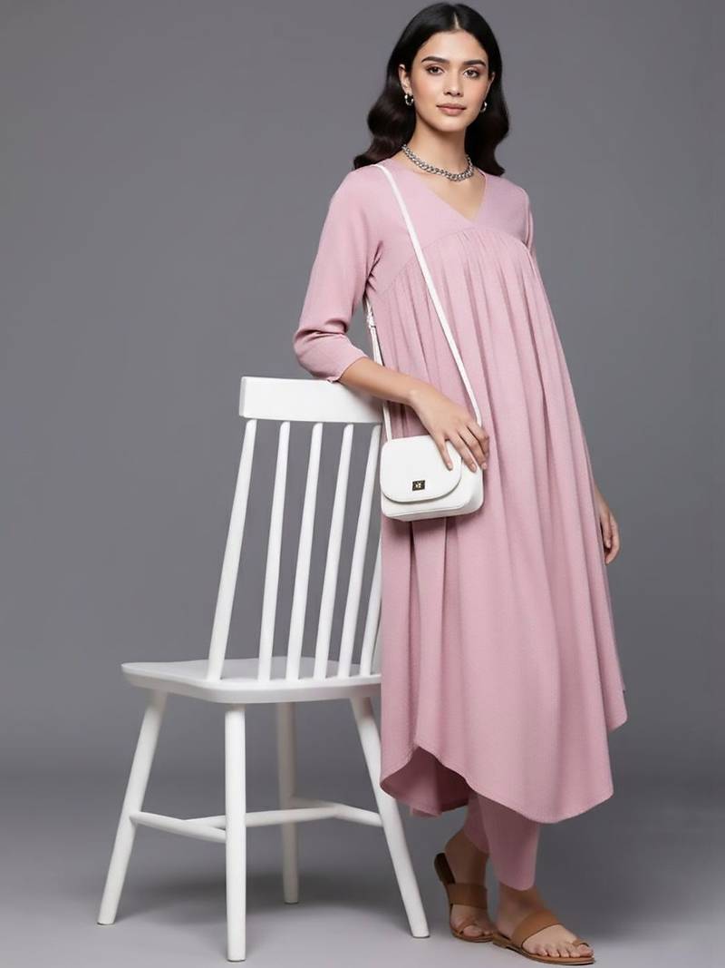 Women Empire Silk Crepe Kurta with Trousers