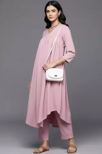 Women Empire Silk Crepe Kurta with Trousers
