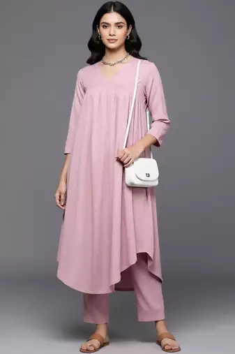 Women Empire Silk Crepe Kurta with Trousers