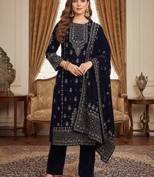 Women Ethnic Motifs Embroidered Regular Thread Work Velvet Kurta with Trousers & With Dupatta