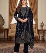 Women Ethnic Motifs Embroidered Regular Thread Work Velvet Kurta with Trousers & With Dupatta