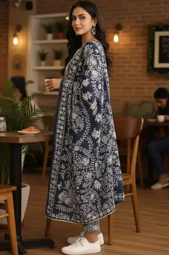 Women Floral Printed Regular Kurta with Trousers & With Dupatta