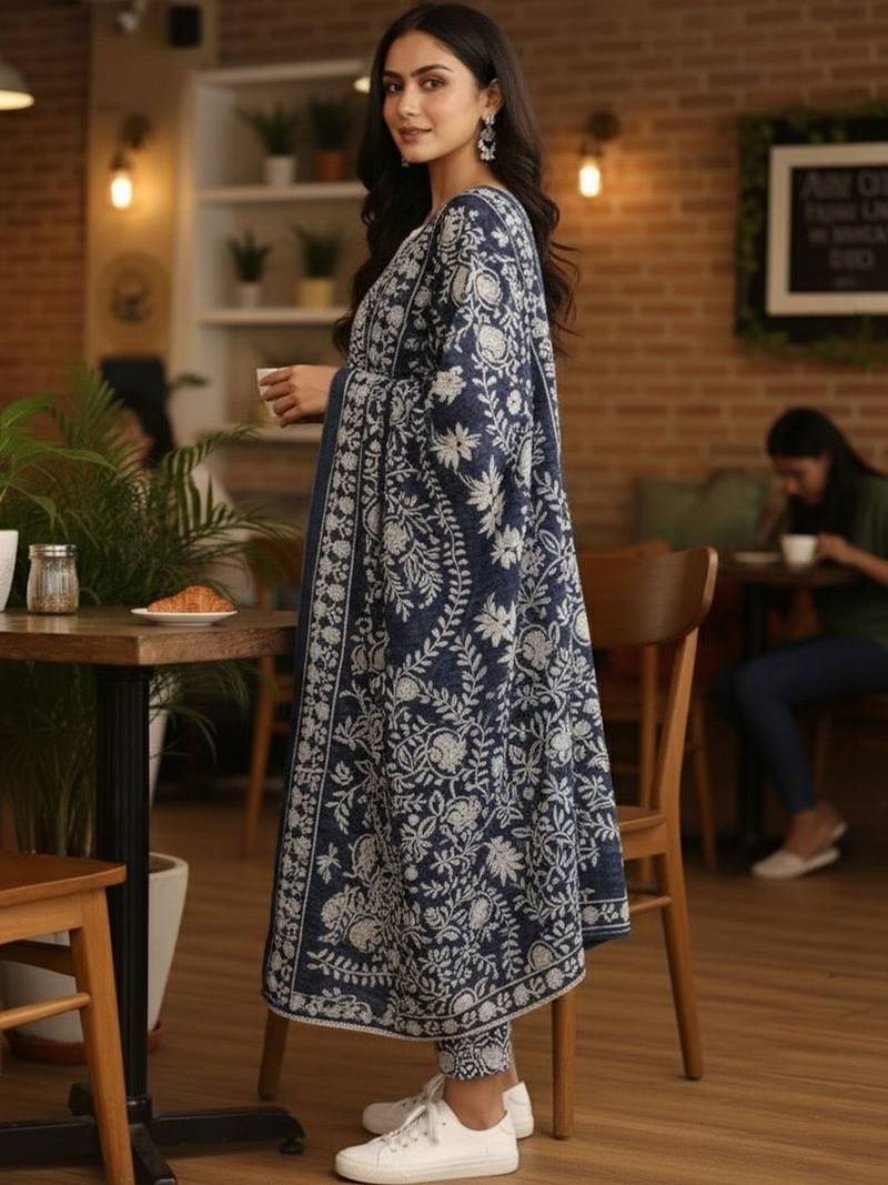 Women Floral Printed Regular Kurta with Trousers & With Dupatta