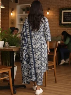 Women Floral Printed Regular Kurta with Trousers & With Dupatta 2