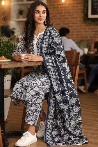 Women Floral Printed Regular Kurta with Trousers & With Dupatta