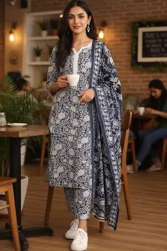 Women Floral Printed Regular Kurta with Trousers & With Dupatta