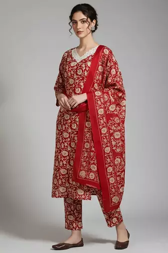 Women Floral Printed Regular Kurta with Trousers & With Dupatta