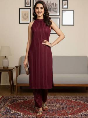 Women Striped Regular Silk Crepe Kurta with Trousers 1