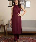 Women Striped Regular Silk Crepe Kurta with Trousers