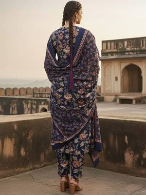Women Floral Printed Regular Thread Work Kurta with Trousers & With Dupatta 3