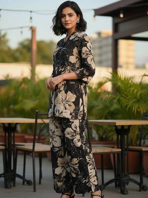 Women Floral Printed Regular Kurta with Trousers 2