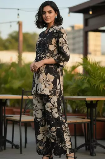 Women Floral Printed Regular Kurta with Trousers