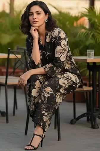 Women Floral Printed Regular Kurta with Trousers