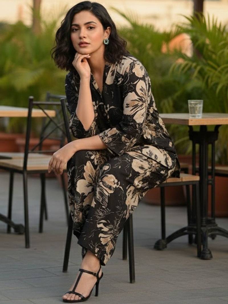 Women Floral Printed Regular Kurta with Trousers