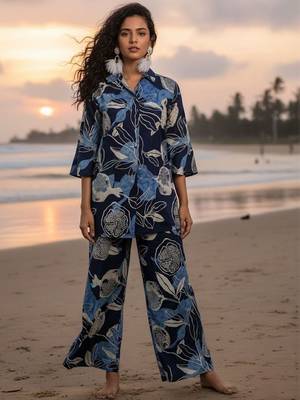 Women Floral Printed Regular Top with Trousers 1