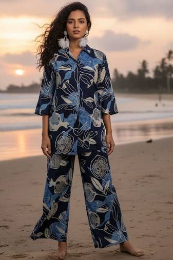 Women Floral Printed Regular Top with Trousers