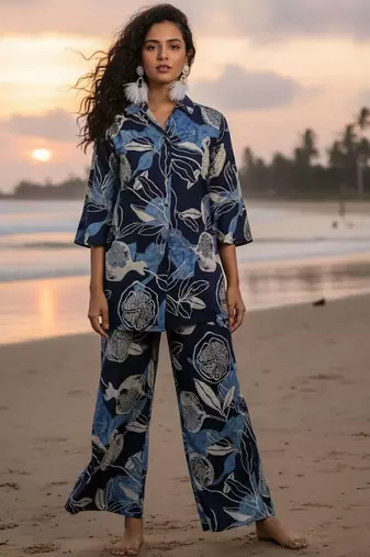 Women Floral Printed Regular Top with Trousers