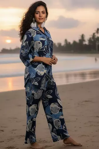 Women Floral Printed Regular Top with Trousers