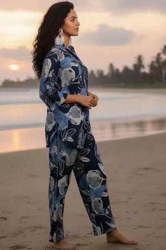 Women Floral Printed Regular Top with Trousers