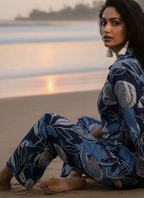 Women Floral Printed Regular Top with Trousers 5