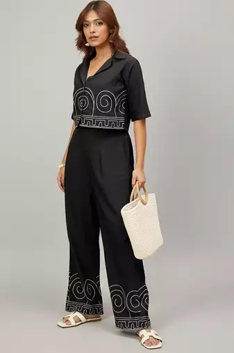 Women Embroidered Regular Thread Work Top with Trousers