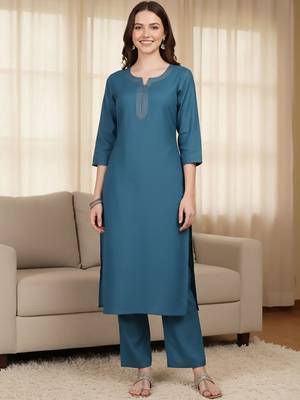 Notch Neck Straight Kurta With Trousers & Dupatta 5