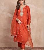 Women Ethnic Motifs Embroidered Regular Kurta & Trousers With Dupatta