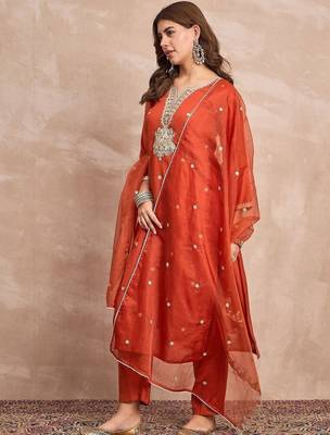 Women Ethnic Motifs Embroidered Regular Kurta & Trousers With Dupatta 6