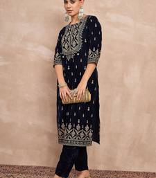 Ethnic Motifs Embroidered Zari Velvet Straight Kurta With Trousers