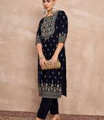 Ethnic Motifs Embroidered Zari Velvet Straight Kurta With Trousers