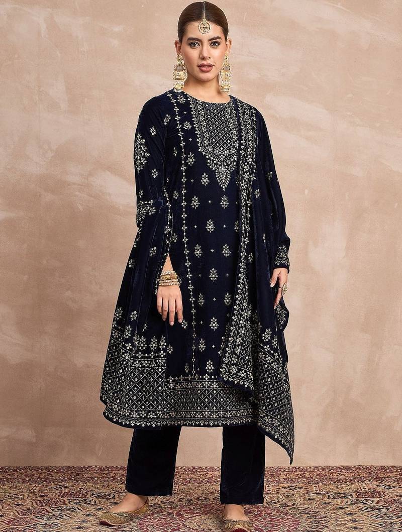 Women Ethnic Motifs Embroidered A-Line Kurta with Trousers & Dupatta