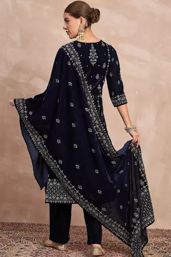 Women Ethnic Motifs Embroidered A-Line Kurta with Trousers & Dupatta