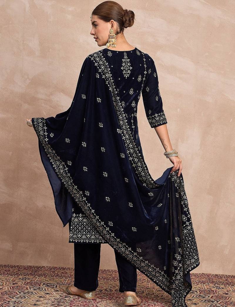 Women Ethnic Motifs Embroidered A-Line Kurta with Trousers & Dupatta