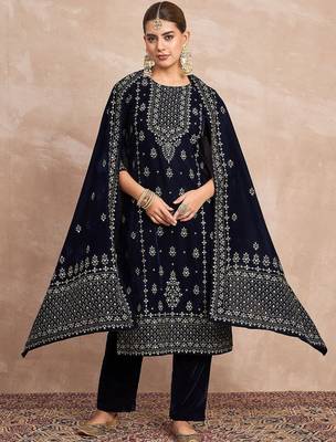 Women Ethnic Motifs Embroidered A-Line Kurta with Trousers & Dupatta 7
