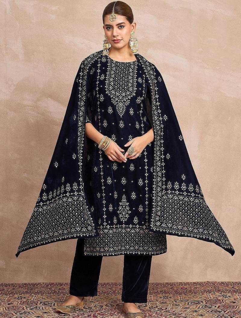 Women Ethnic Motifs Embroidered A-Line Kurta with Trousers & Dupatta